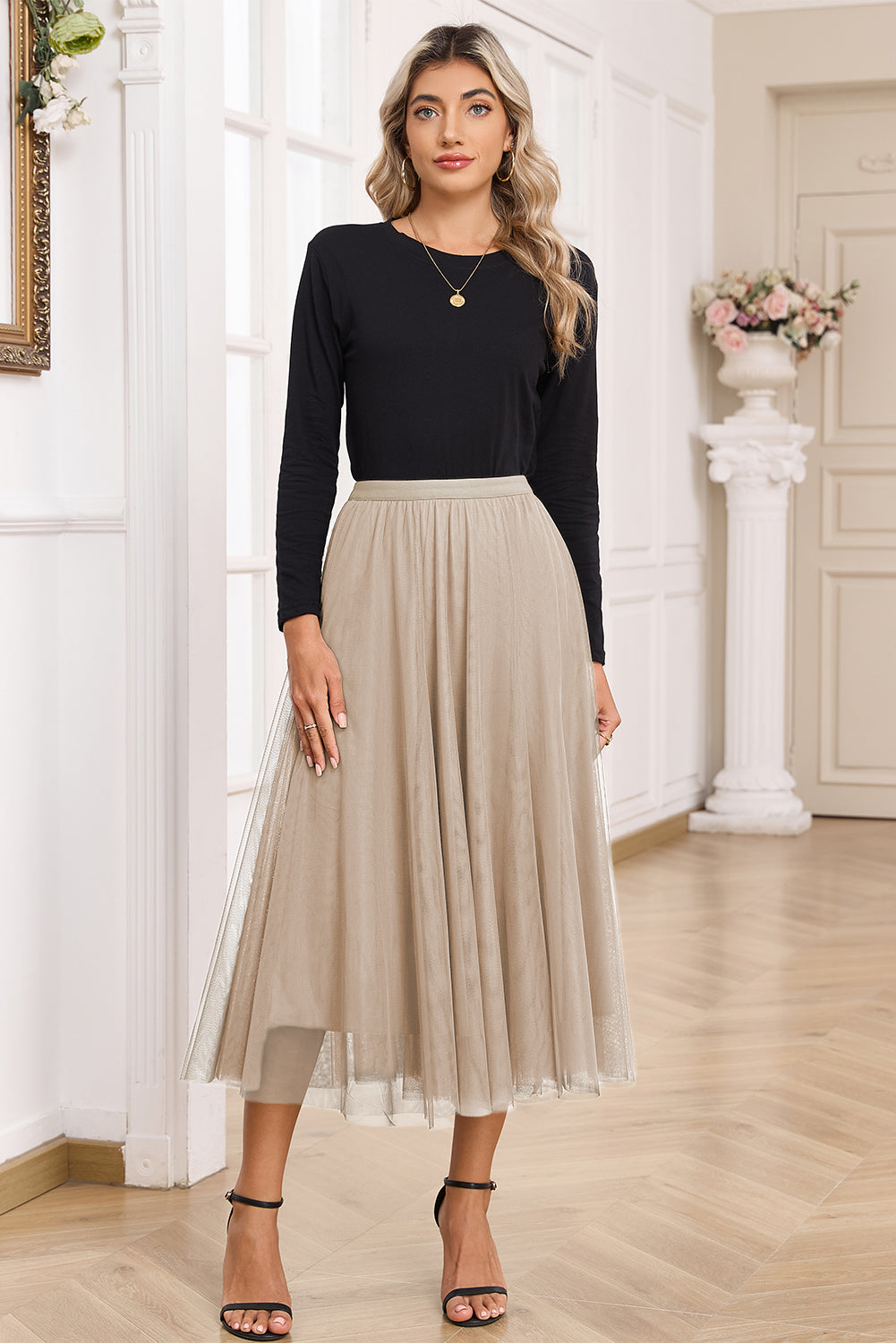 Vanilla Tulle Midi Skirt