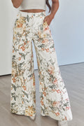 Cream Botanical Wide-Leg Jeans