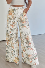 Cream Botanical Wide-Leg Jeans