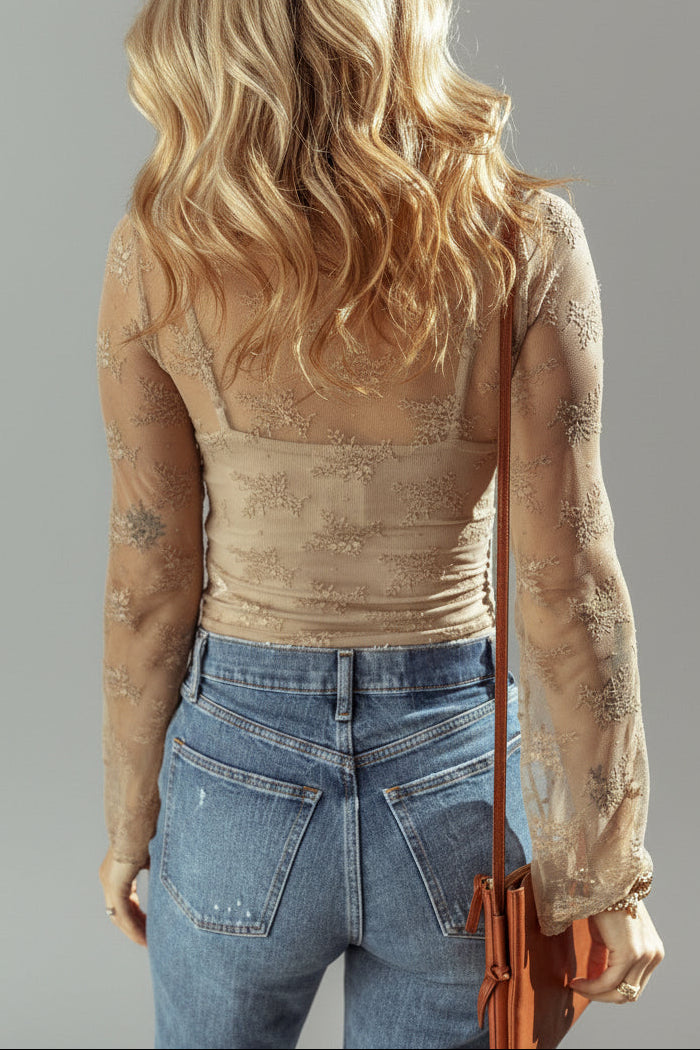 Floral Embroidered Mesh Top