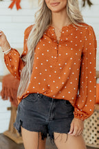 Rust Polka Dot Satin-Finish Blouse
