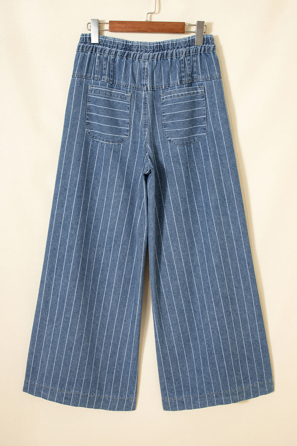 Mid Wash Pinstripe Wide-Leg Jeans