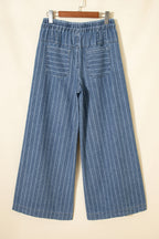 Mid Wash Pinstripe Wide-Leg Jeans