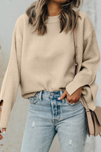 Parchment Textured Knit Split Cuff Sweater