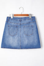 Mid Wash Asymmetric Wrap Denim Mini Skirt