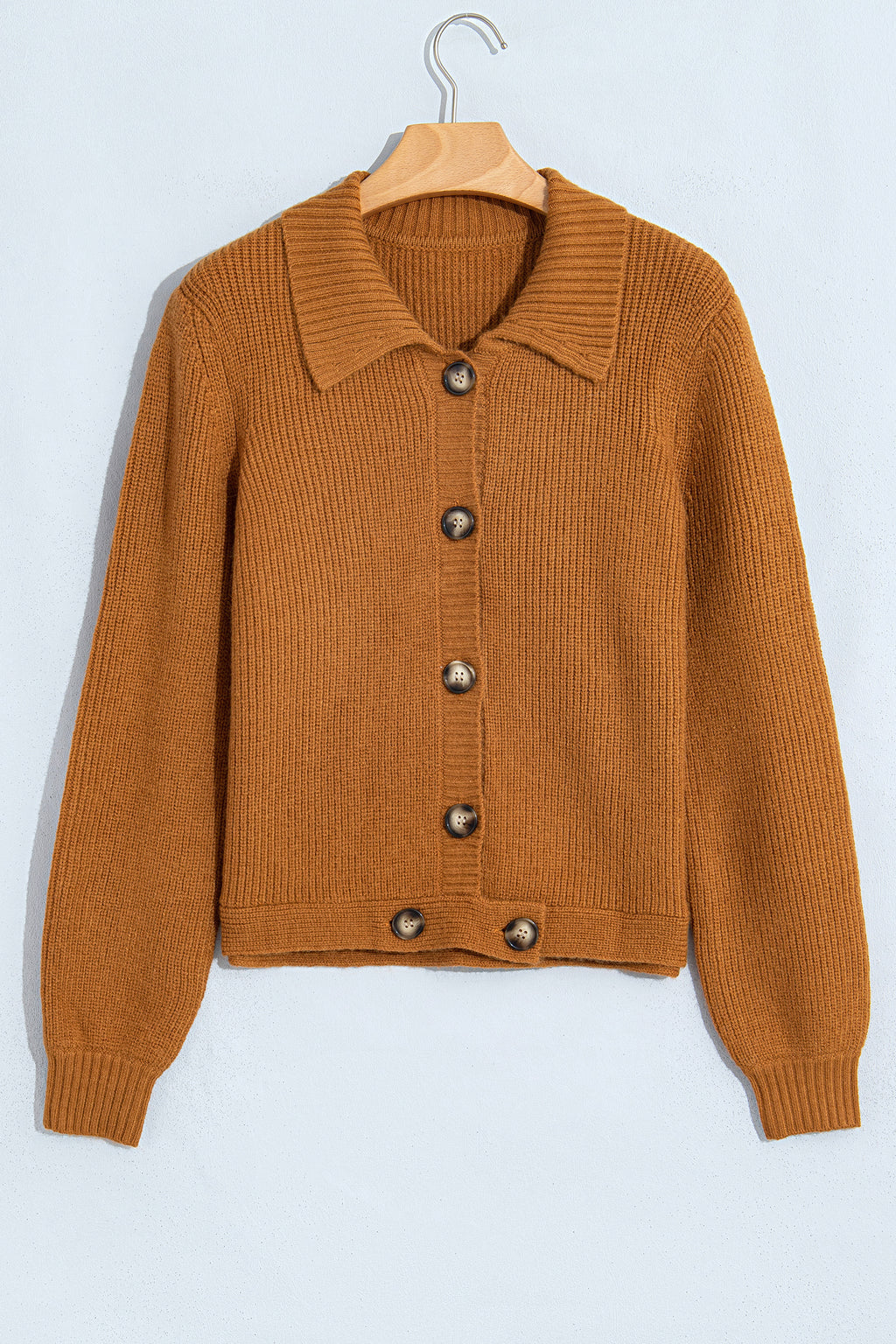 Caramel Collar Neck Button Front Cardigan