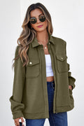 Olive Textured Zip-Up Jacket