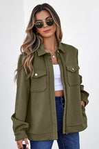 Olive Textured Zip-Up Jacket
