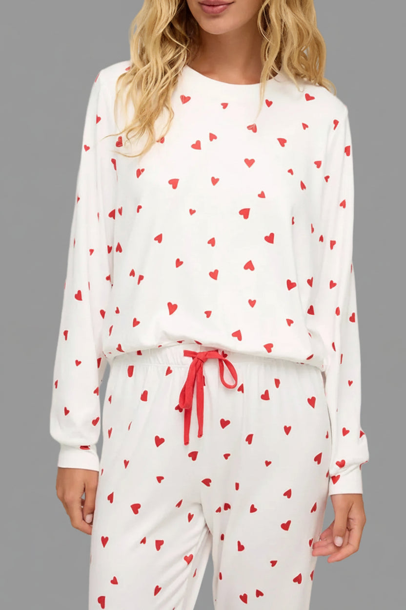 White Heart Print Lounge Set