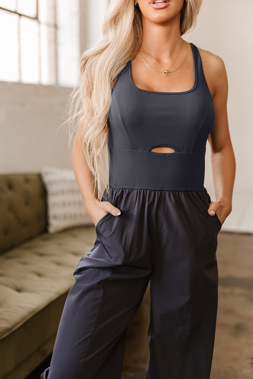 Charcoal Cutout Racerback Jumpsuit