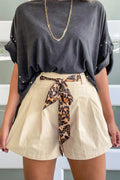 Pleated Shorts with Leopard Sash
