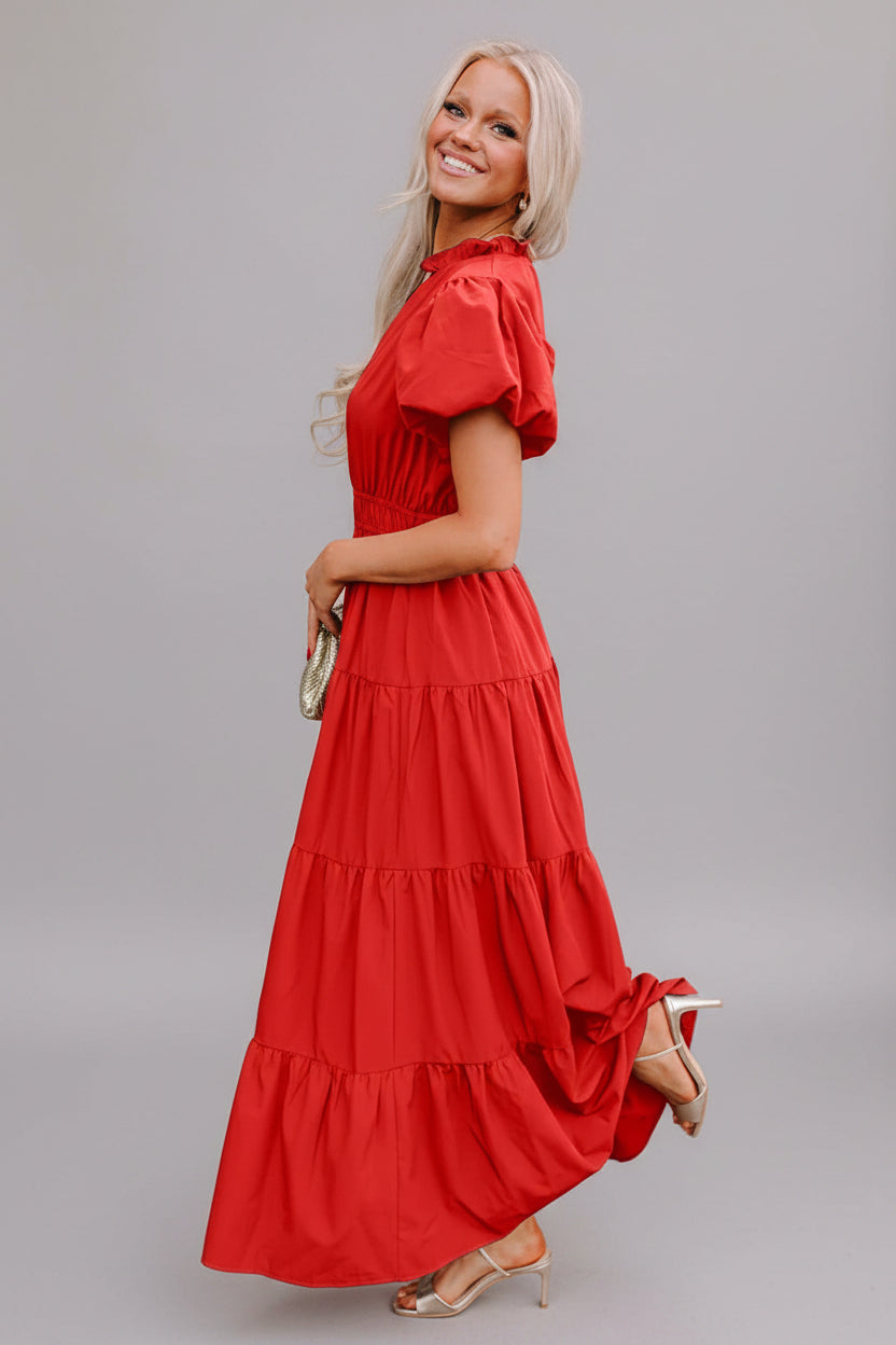 Puff Sleeve Tiered Maxi Dress