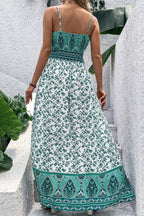 Teal and White Border Print Maxi Dress