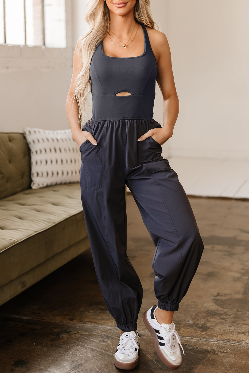 Charcoal Cutout Racerback Jumpsuit