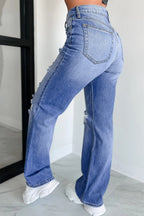 Mid-Wash Distressed Straight-Leg Jeans