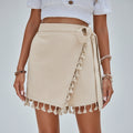 Vanilla Tassel-Trim Wrap Skort