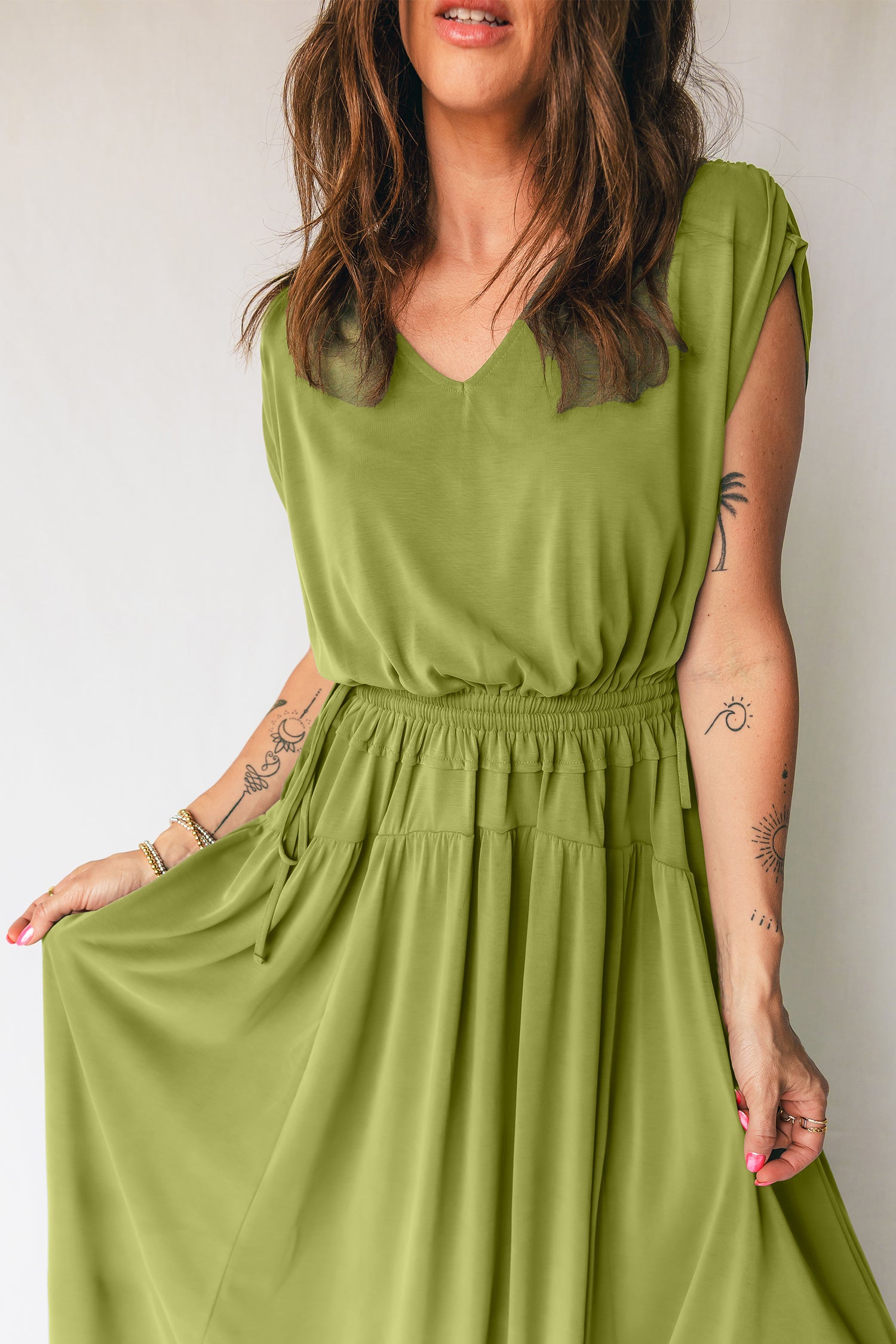 Matcha Smocked Waist Maxi Dress