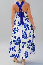 Blue and White Botanical Print Maxi Dress