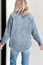 Dusty Blue Reversible Corduroy Plaid Shacket