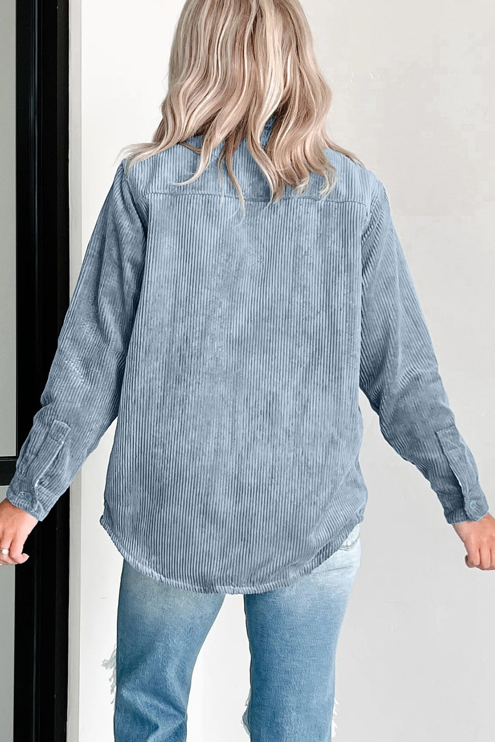 Dusty Blue Reversible Corduroy Plaid Shacket