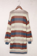 Terracotta Stripe Open-Front Cardigan