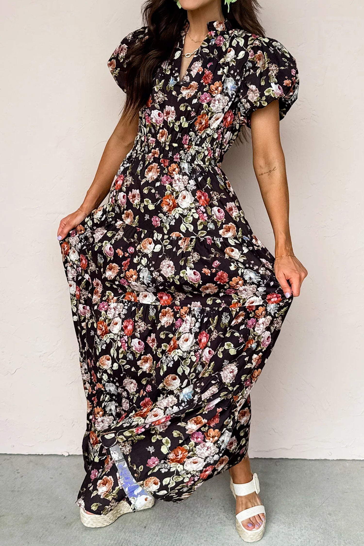 Seville Rose Print Tiered Maxi Dress