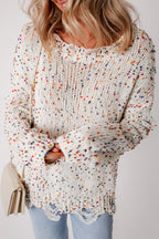 Cream Confetti Distressed Knit Sweater