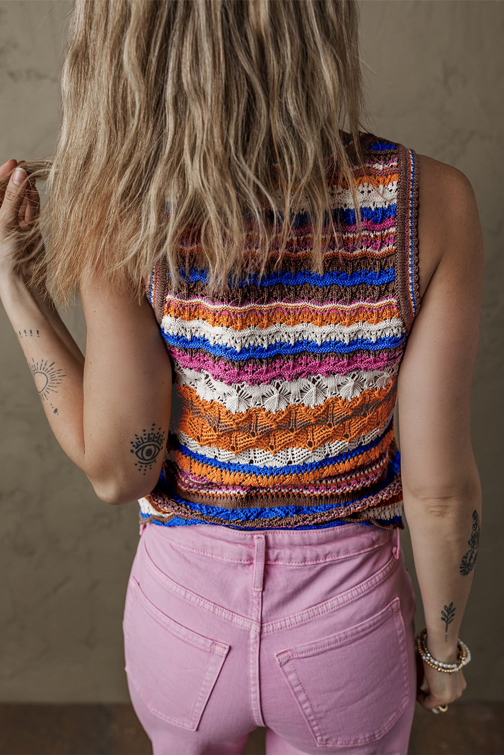Marrakesh Stripe Crochet Knit Tank