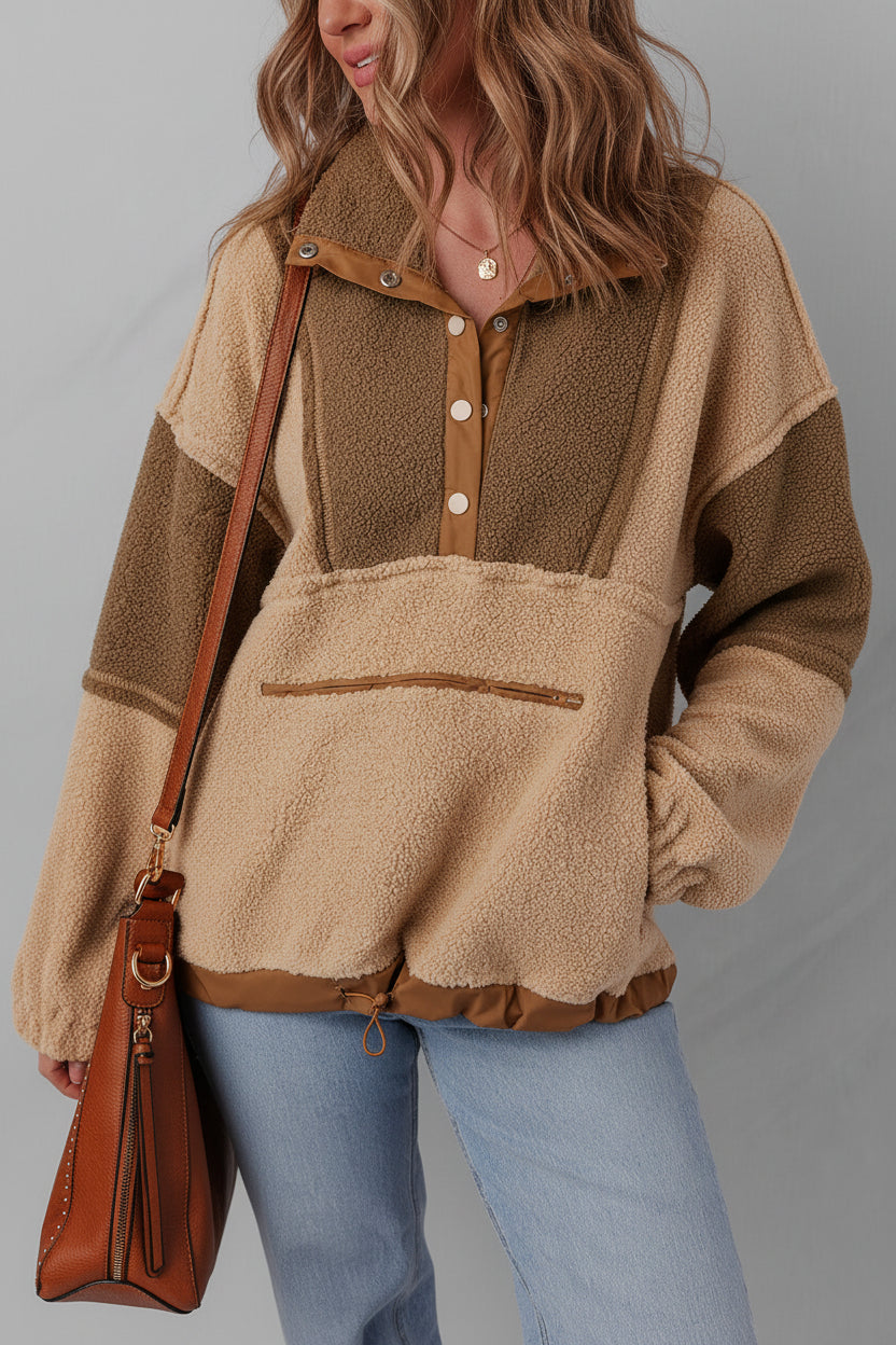 Latte Colourblock Sherpa Pullover