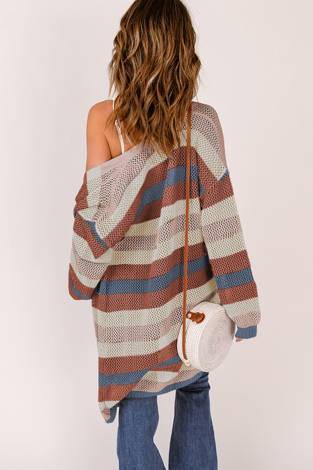 Terracotta Stripe Open-Front Cardigan