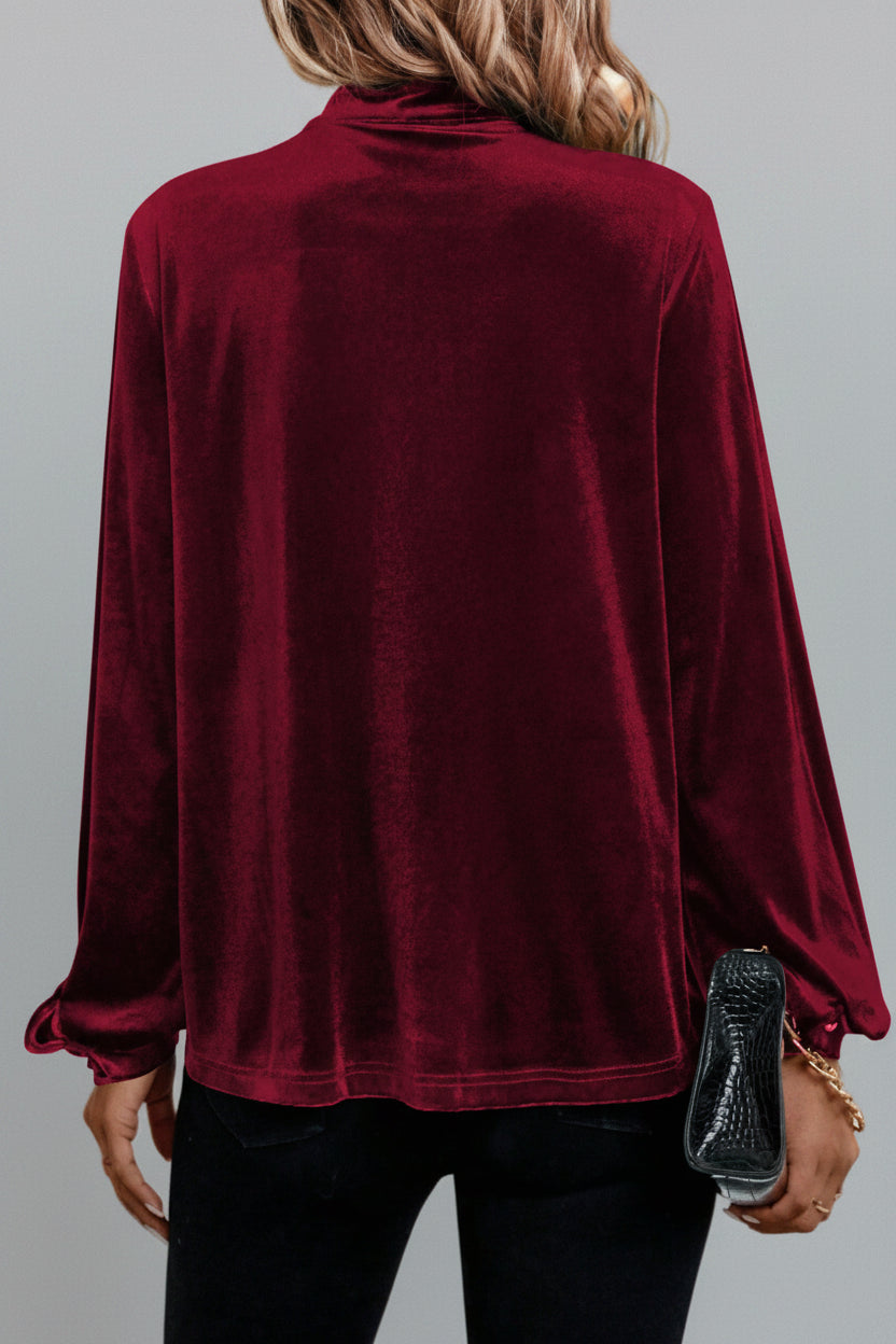 Velvet Keyhole Long Sleeve Blouse