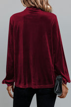 Velvet Keyhole Long Sleeve Blouse
