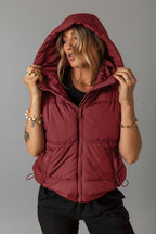 Burgundy Hooded Puffer Vest