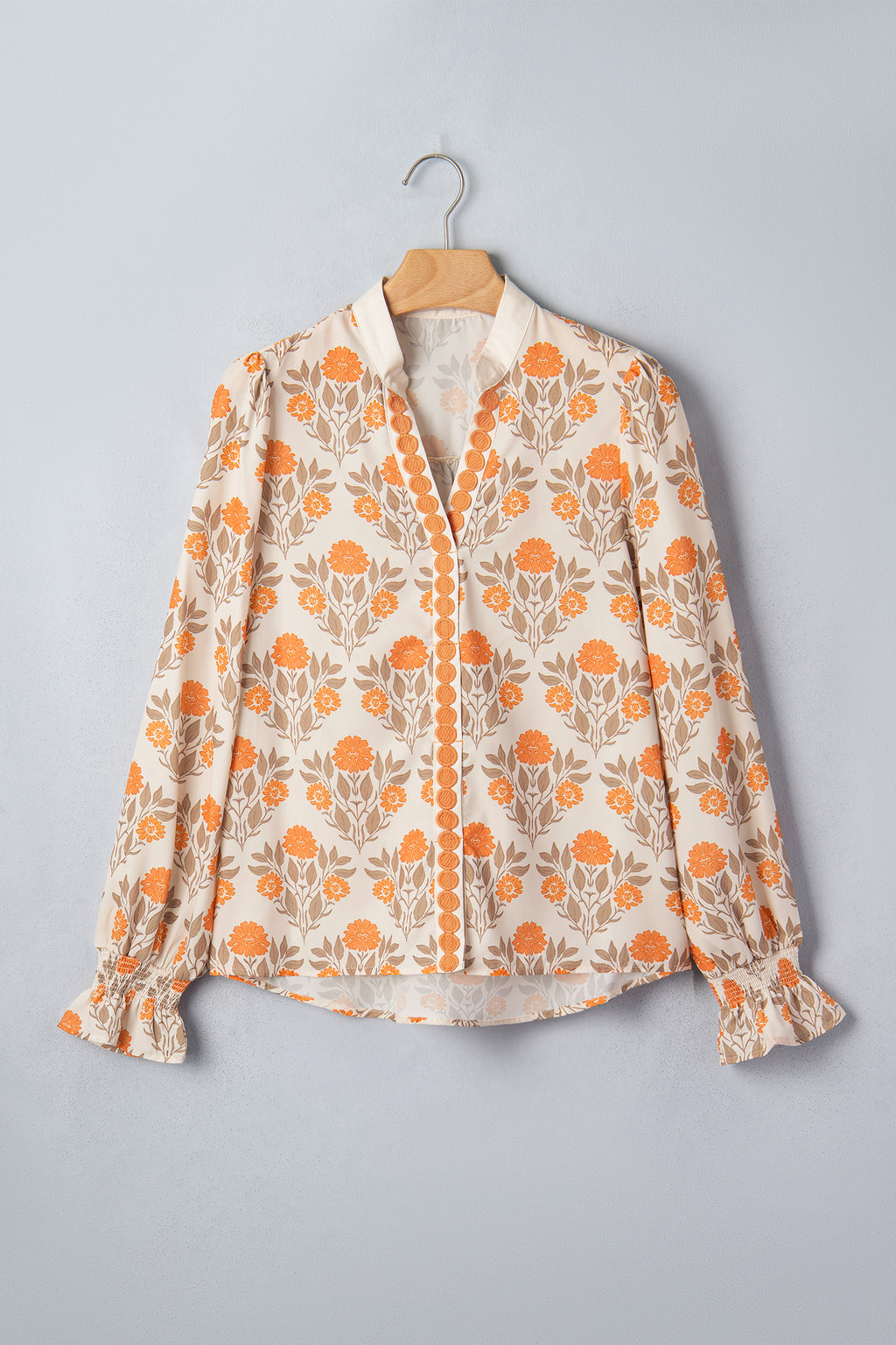 Vanilla Marigold Floral Ruffle Cuff Blouse