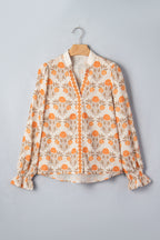 Vanilla Marigold Floral Ruffle Cuff Blouse