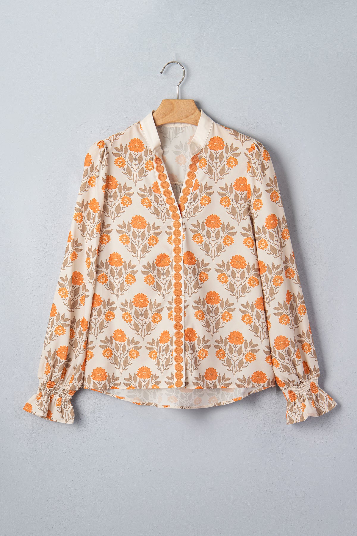 Vanilla Marigold Floral Ruffle Cuff Blouse