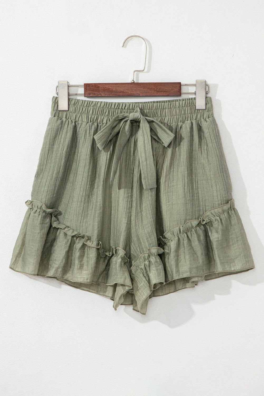 Sage Ruffle-Hem Tie-Waist Shorts