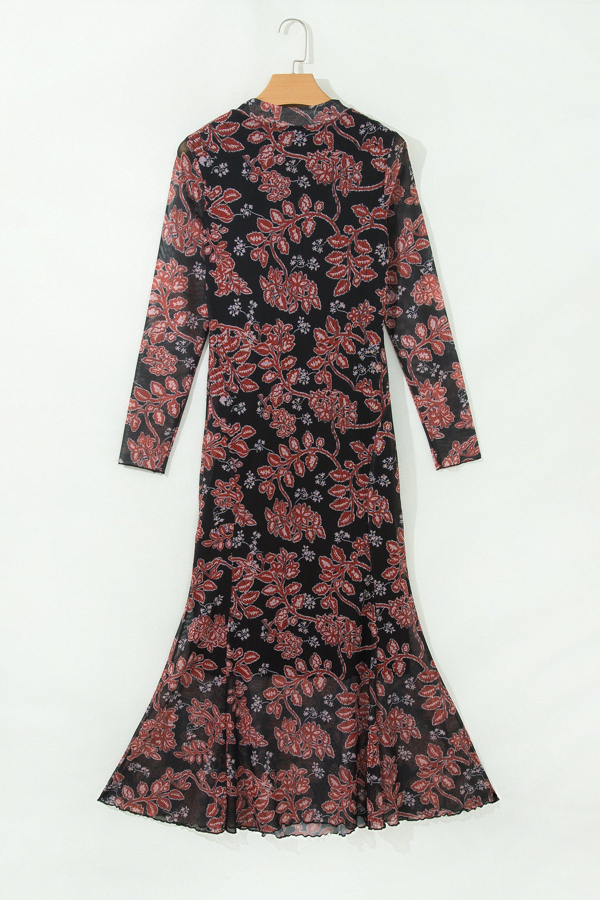 Black Floral Mesh Mermaid Midi Dress