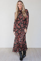 Black Floral Mesh Mermaid Midi Dress
