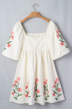 Cream Floral Print Babydoll Dress