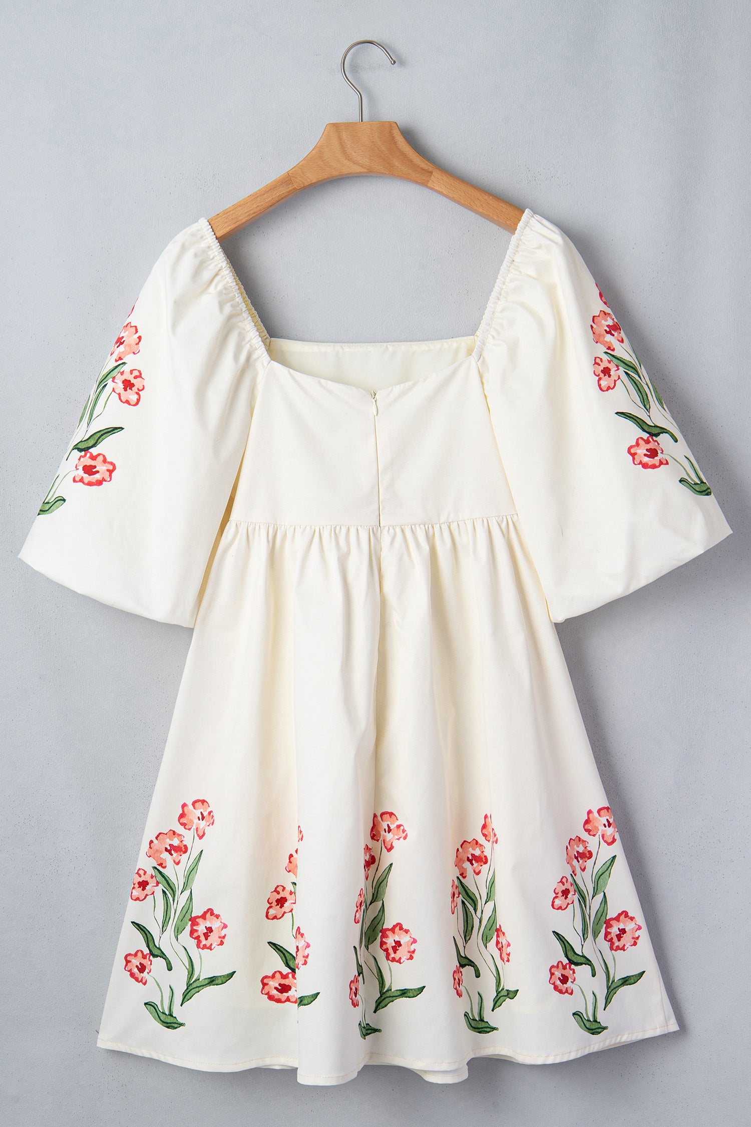 Cream Floral Print Babydoll Dress