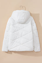 White Glossy Chevron Quilted Puffer Jacket