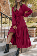 Cranberry Tiered Drawstring Maxi Dress