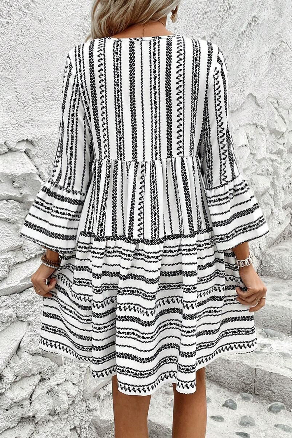 Black and White Geometric Print Mini Dress
