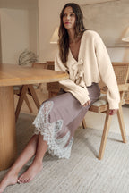 Cream Bow Front V-Neck Cardigan