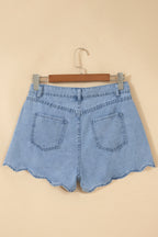 Light Wash Scallop Hem Denim Shorts