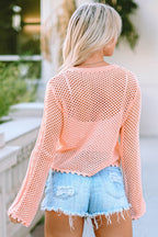 Peach Eyelet Crop Sweater