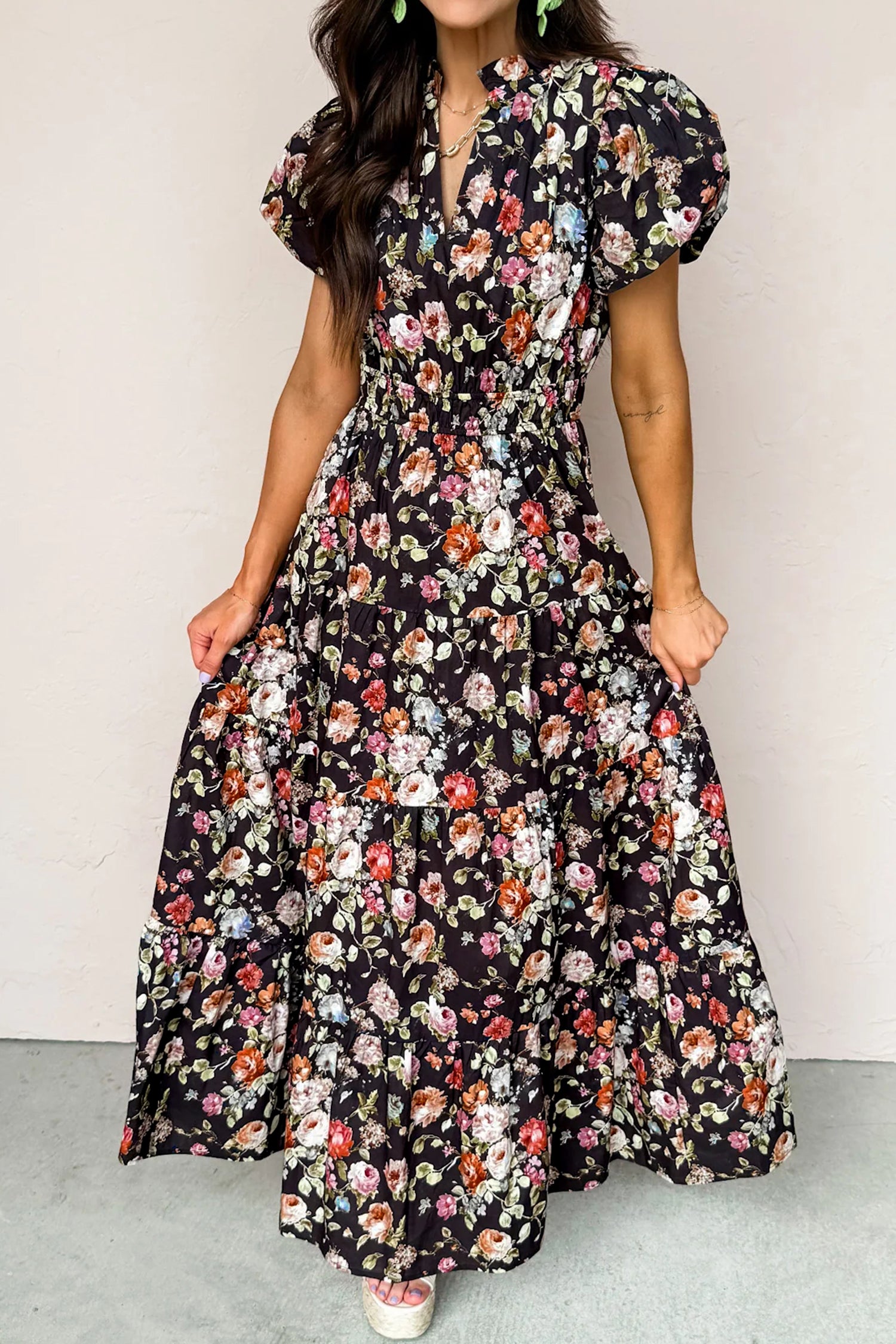Seville Rose Print Tiered Maxi Dress