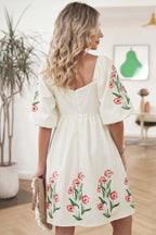 Cream Floral Print Babydoll Dress