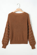 Caramel Beaded Ribbed Knit Sweater